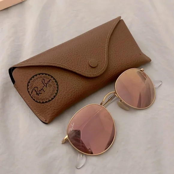 Ray-Ban Round Metal Classic Sunglasses Pink/gold Amazon.com: RB 3447 Sunglasses (Gold Frame Mirror Pink Lens  main image 4